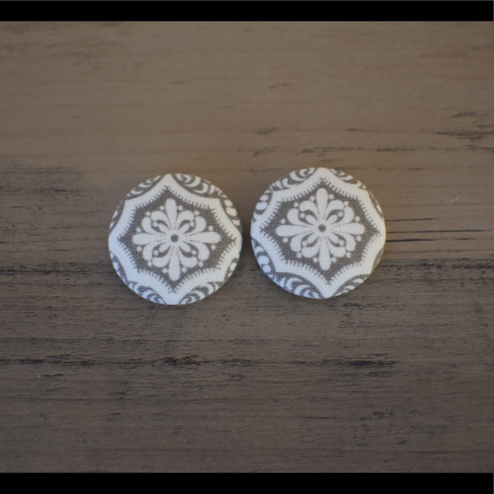 White and Gray Handmade Button Earrings